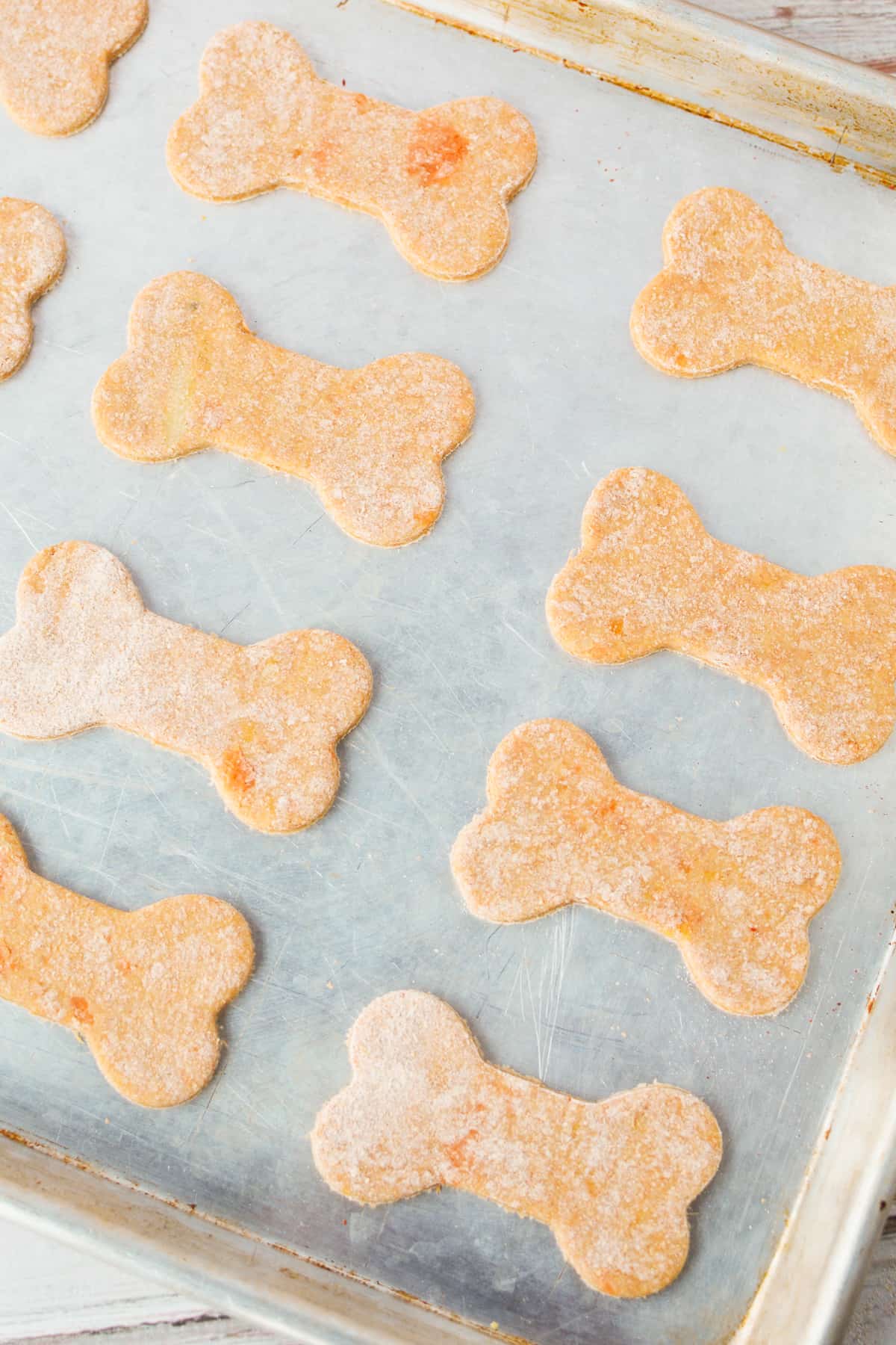 sweet potato dog treats on baking sheet