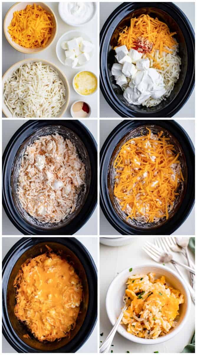 step by step photos for how to make crockpot cheesy hashbrowns