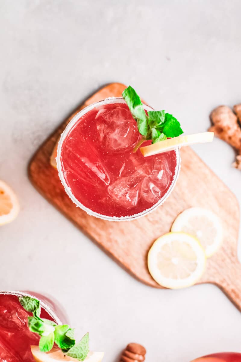 overhead image of cranberry margarita