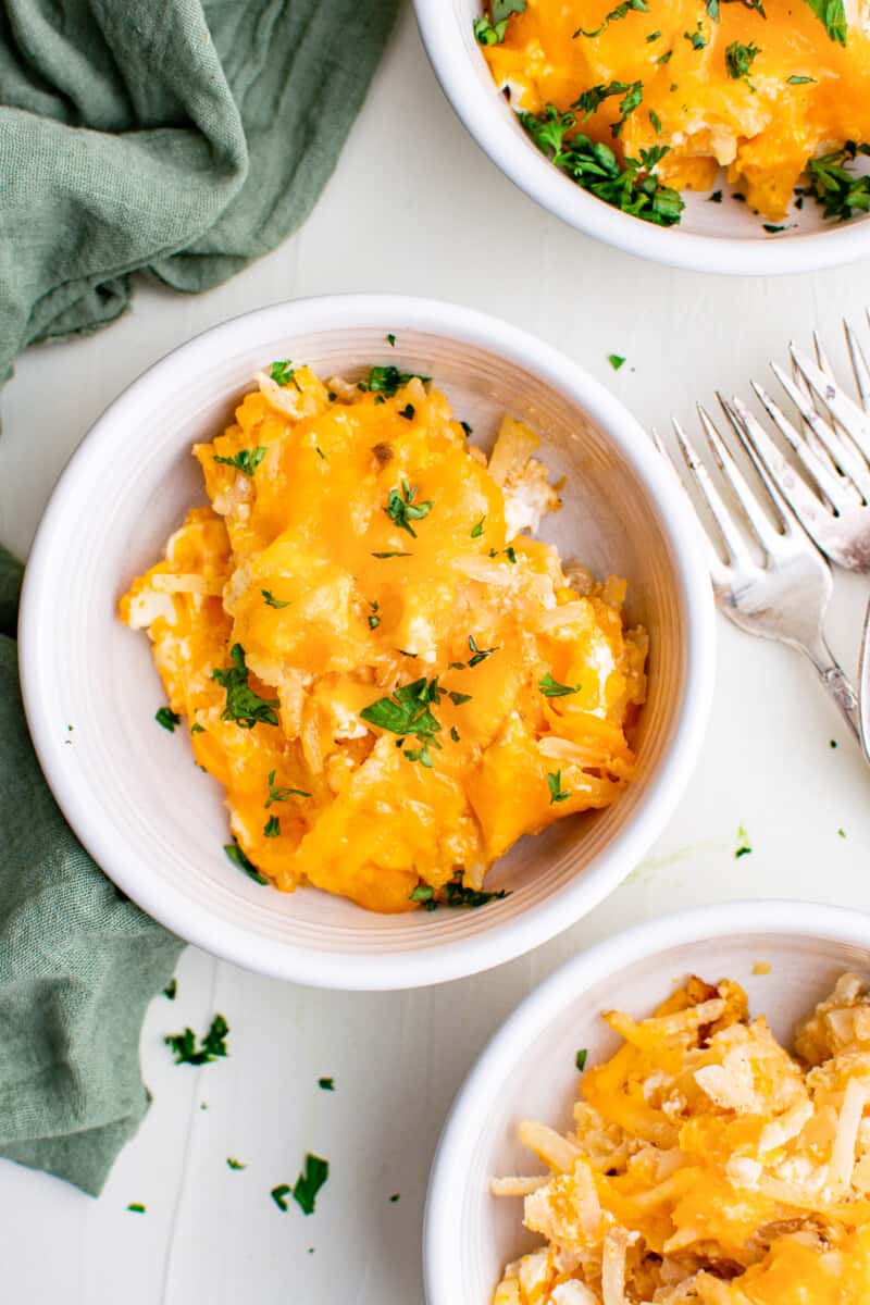 bowls with cheesy hashbrowns