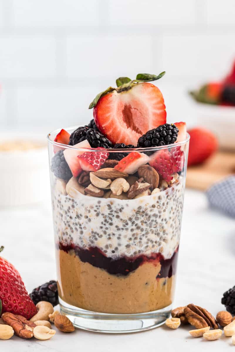 jar of peanut butter and jelly overnight oats