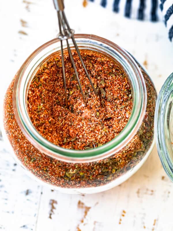 overhead jar of homemade creole seasoning