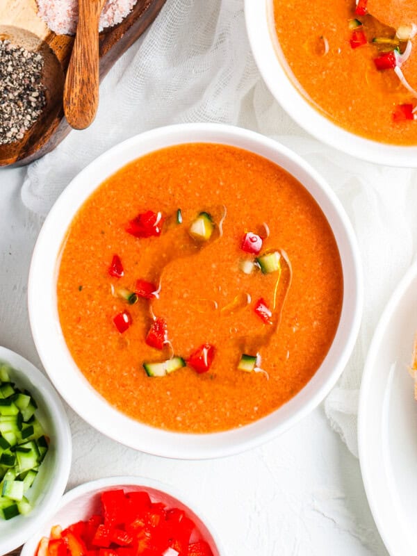 gazpacho in white bowl