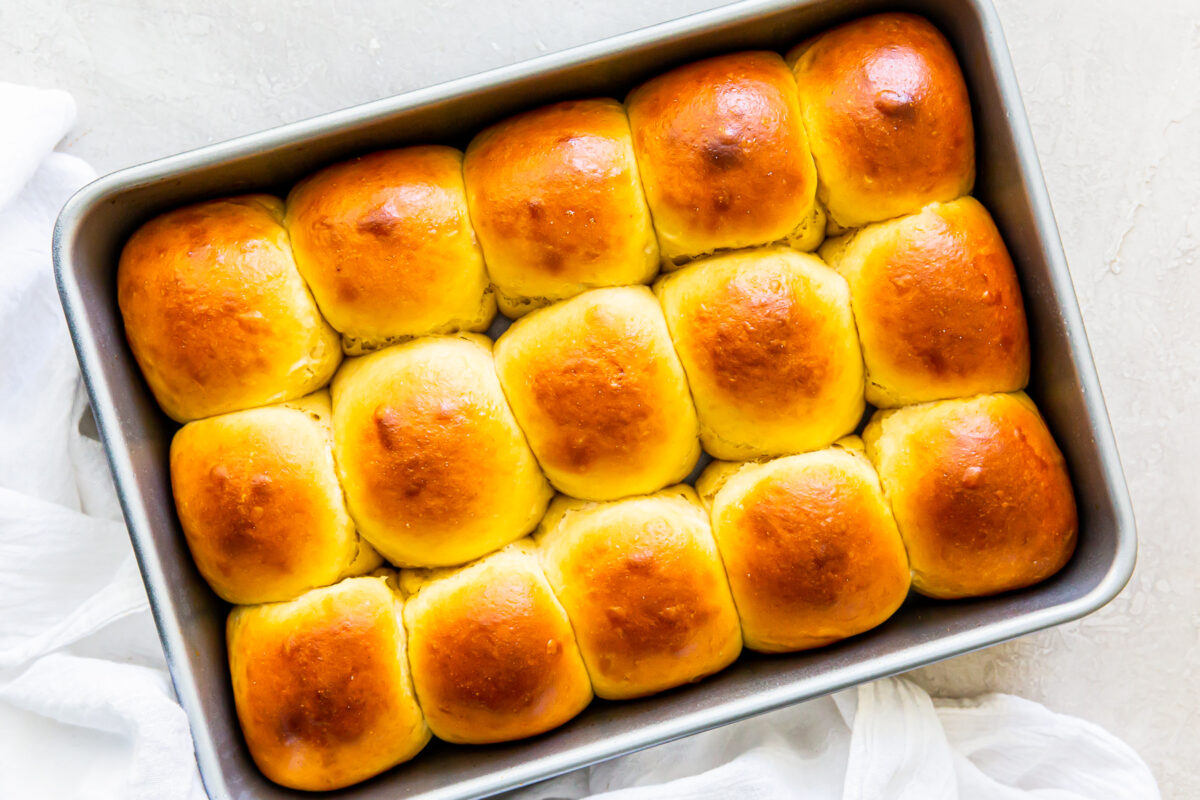 homemade hawaiian rolls in baking dish