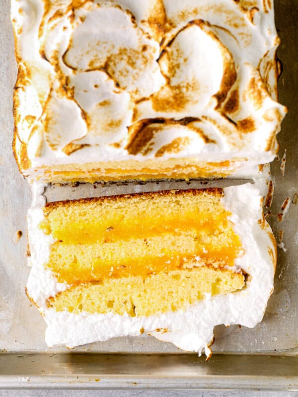 overhead lemon meringue cake