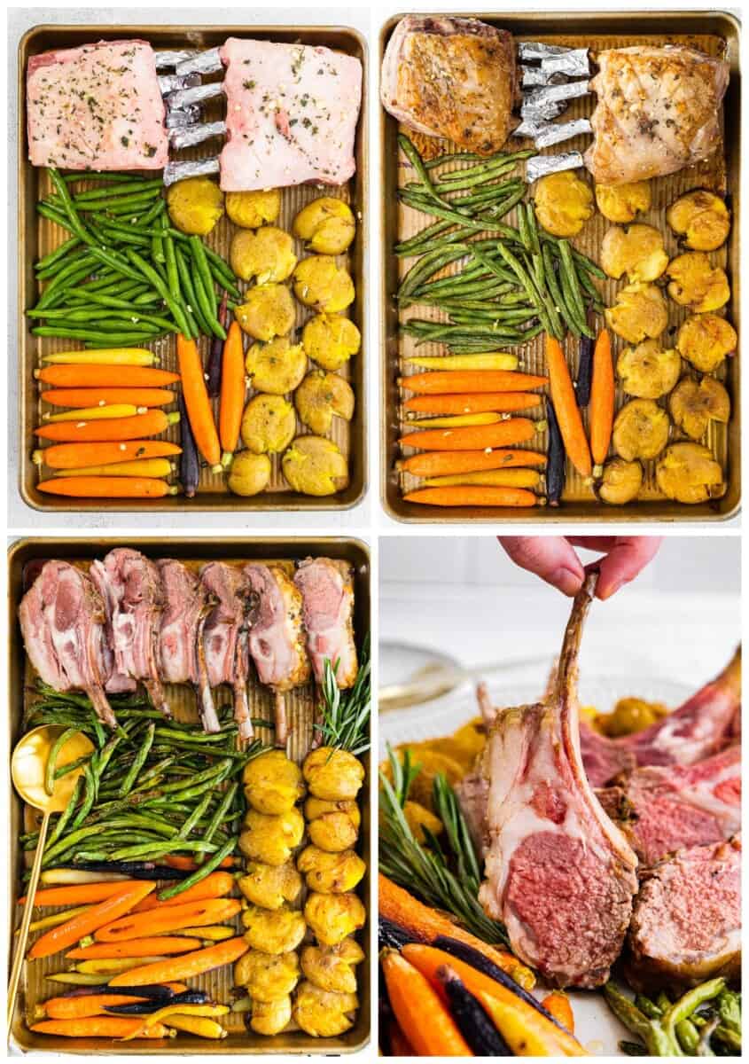 step by step photos for how to make sheet pan easter dinner with lamb