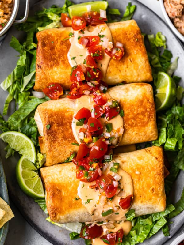 baked chicken chimichangas on serving platter