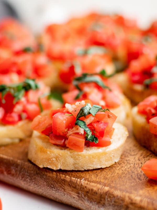 up close bruschetta with tomatoes and basil