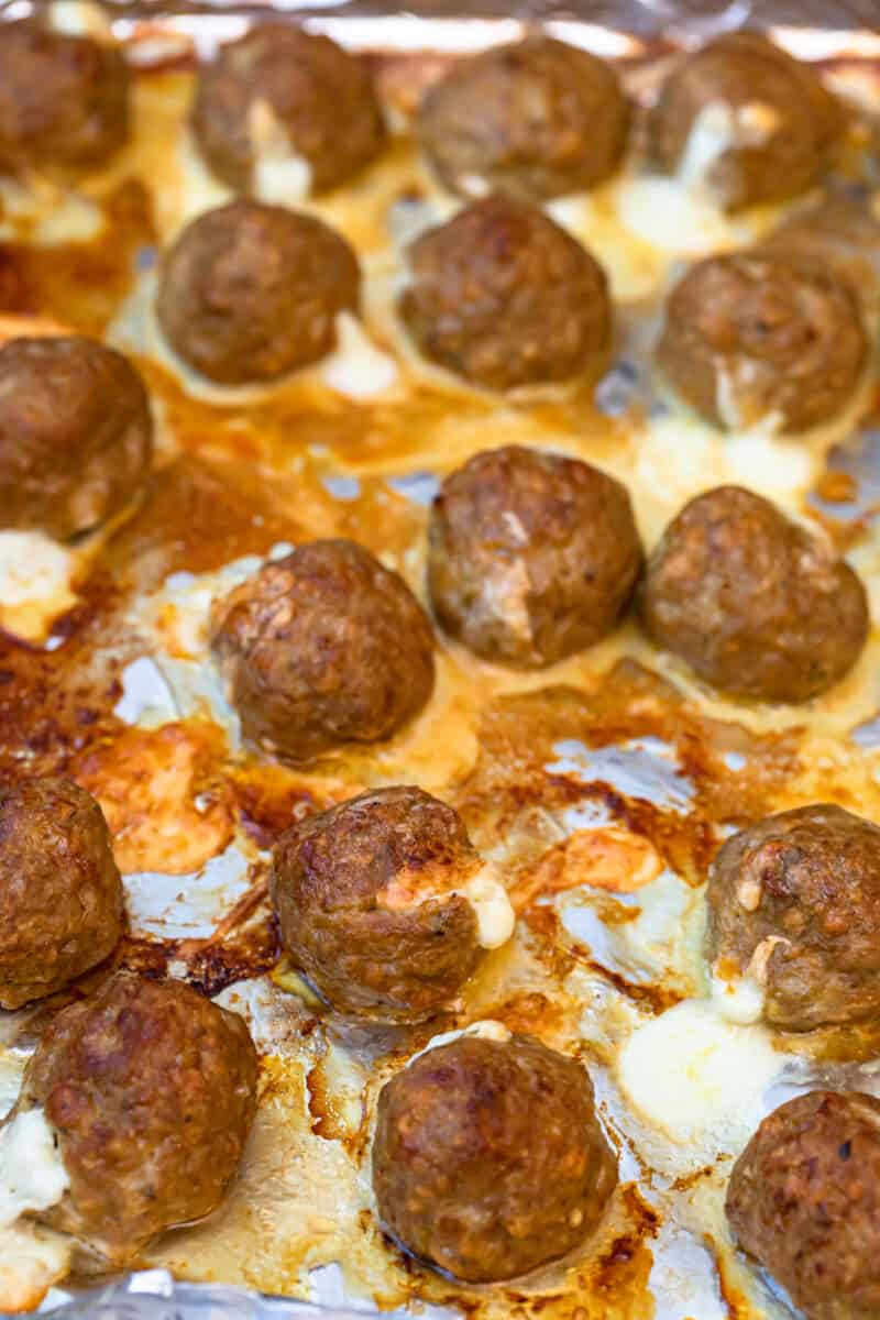 cheesy baked turkey meatballs on sheet pan