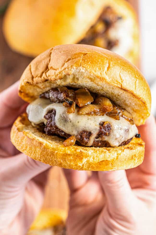 Caramelized Onion Swiss Burgers Recipe - The Cookie Rookie®