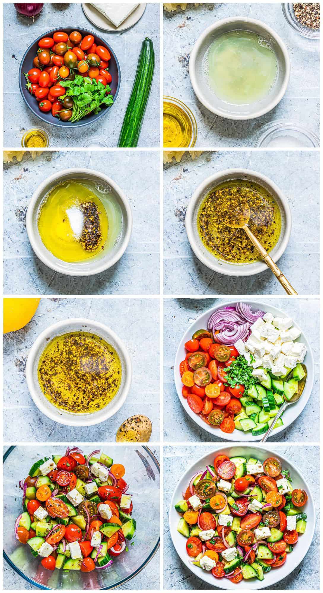 step by step photos for how to make cucumber tomato salad