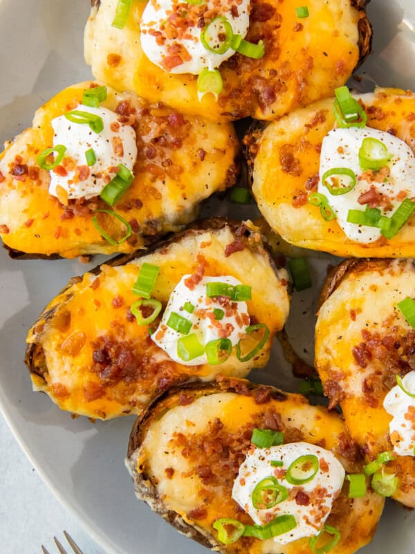 platter with air fryer twice baked potatoes with sour cream and chives