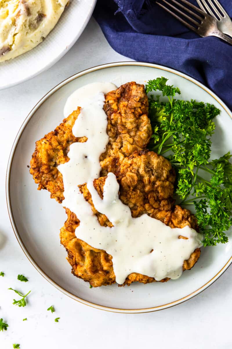 overhead plate of chicken fried steak