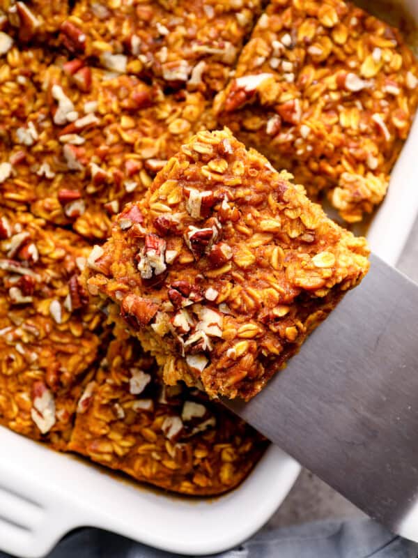 sliced of pumpkin pie baked oatmeal