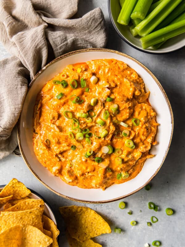 bowl of crockpot buffalo chicken dip