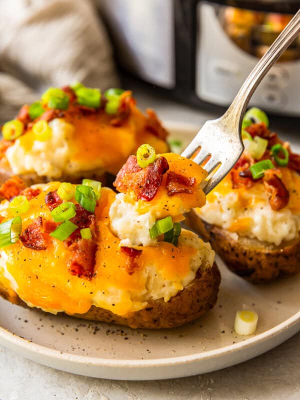 fork in crockpot twice baked potatoes