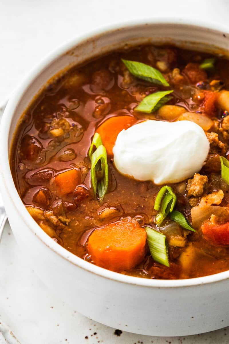 up close side view of instant pot turkey chili