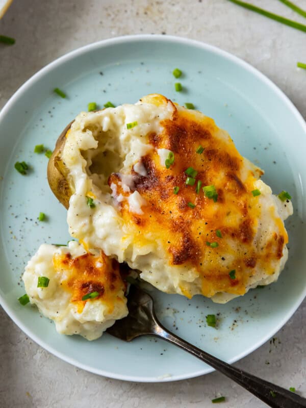 overhead bite out of instant pot twice baked potato