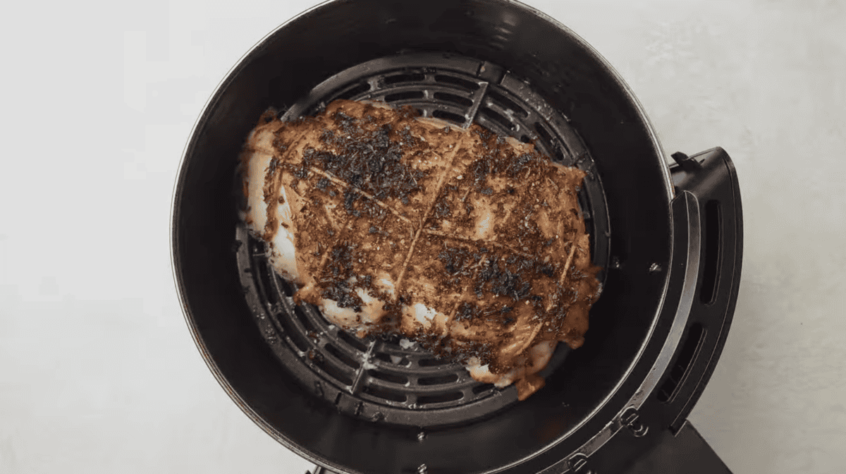 herb rubbed turkey breast in an air fryer.