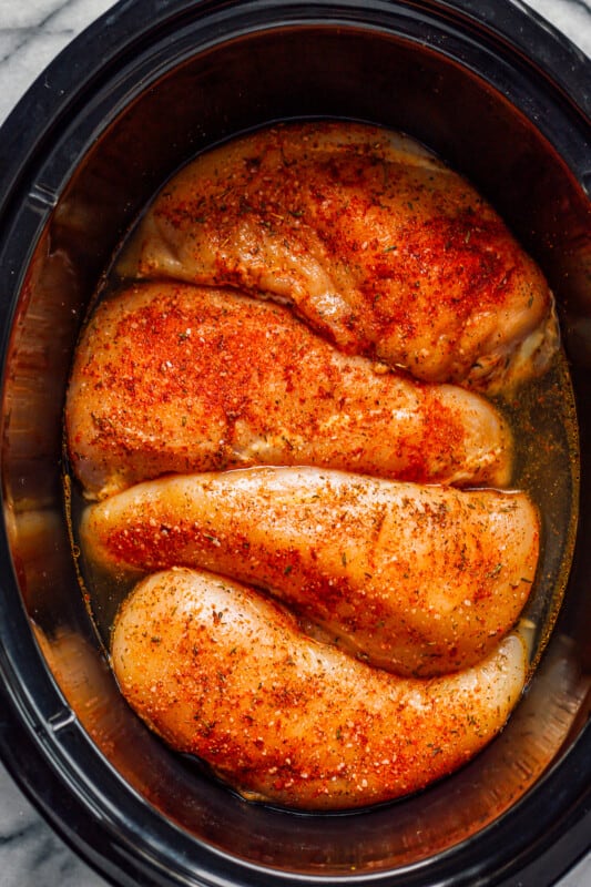 chicken breasts in a slow cooker