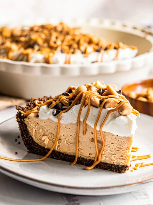 slice of peanut butter pie on a white plate