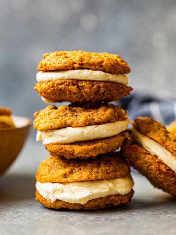 stack of 3 carrot cake sandwich cookies