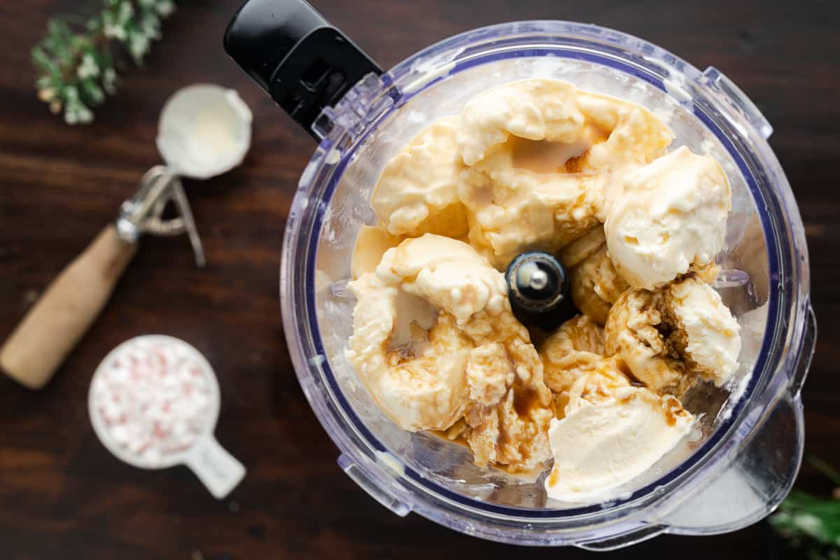 Ice cream and liqueurs combined in a blender.