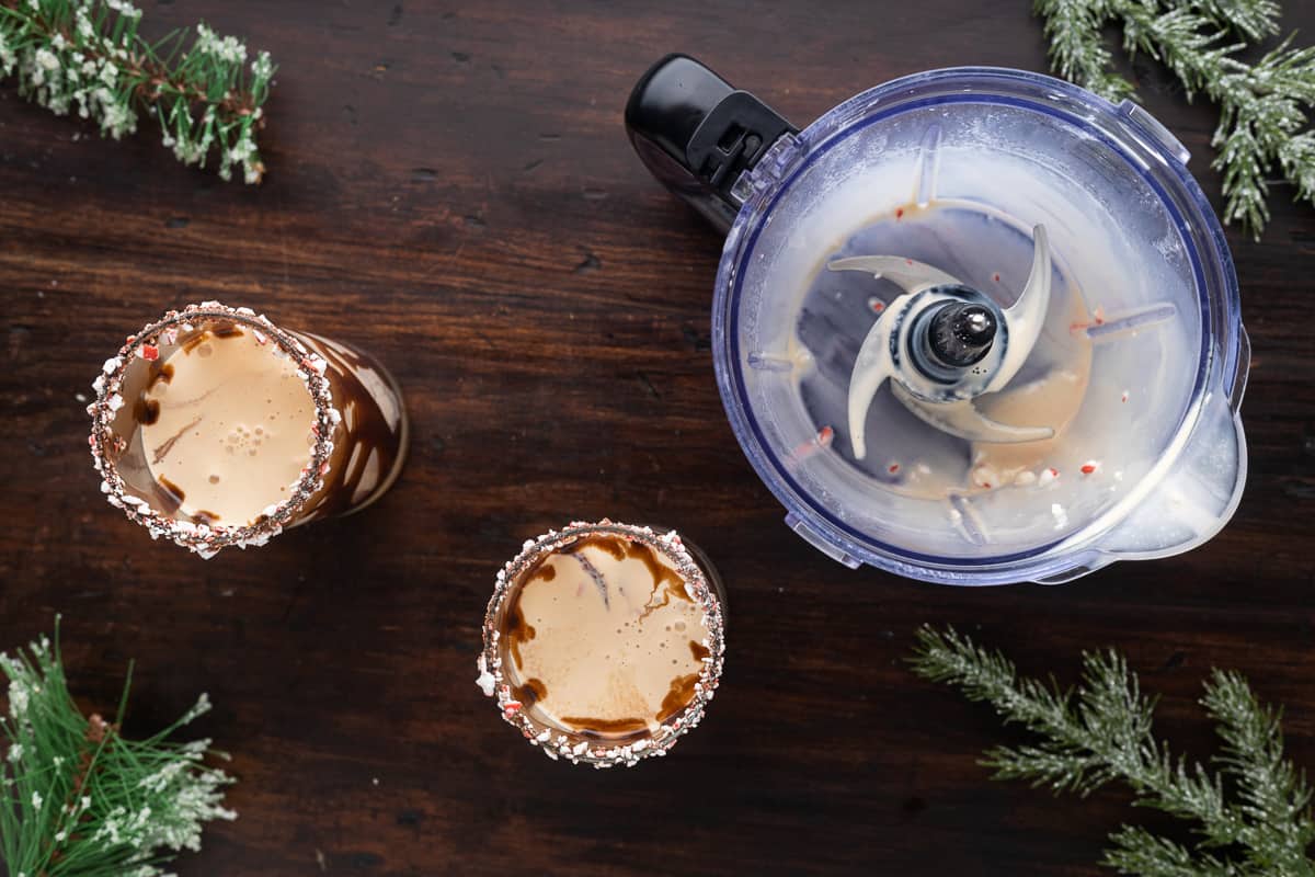 Two glasses of peppermint mudslide.