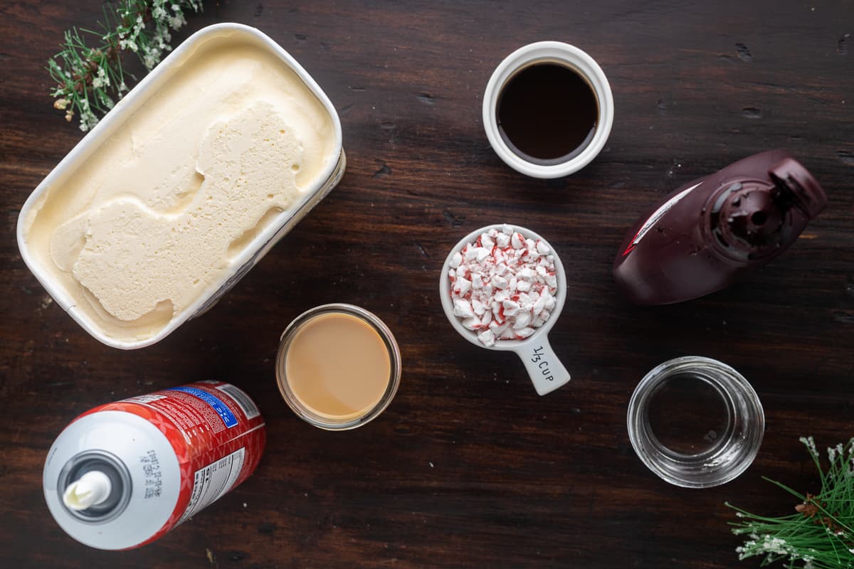 Ingredients for a peppermint mudslide.