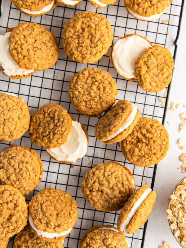 oatmeal cream pies on a cooling rack