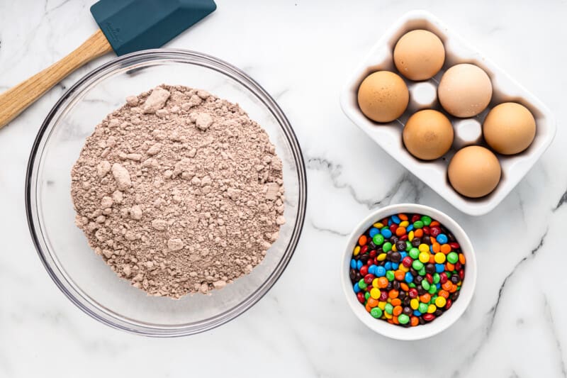 ingredients for M&M brownie cookies