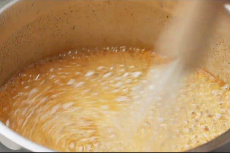 Cooking the glaze on medium-low heat. keep stirring.