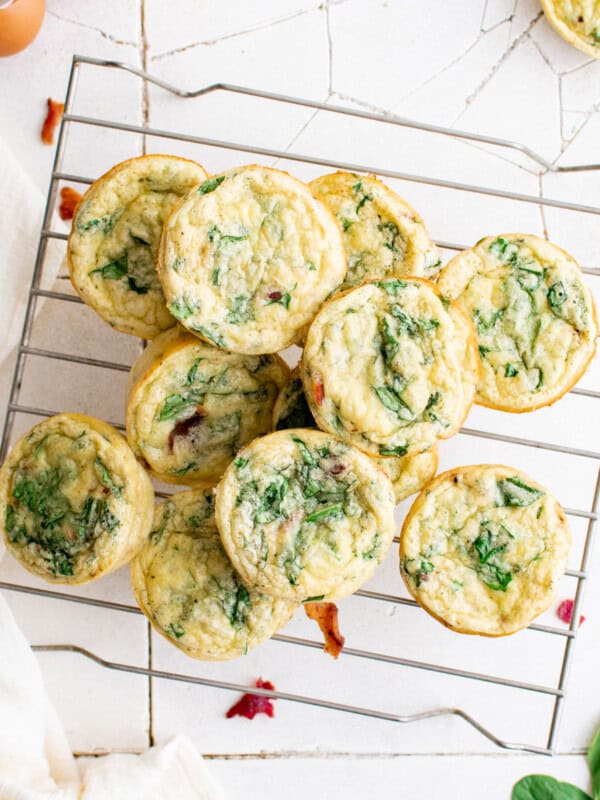 overhead image of egg bites on a cooling rack