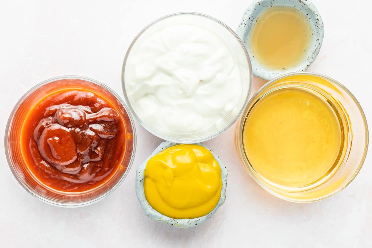 ingredients for chick-fil-a sauce in bowls