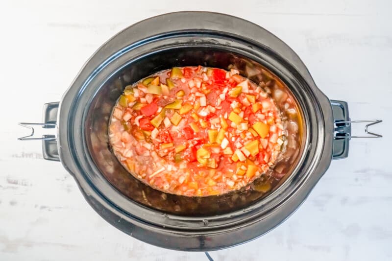 italian chicken in a crockpot after cooking