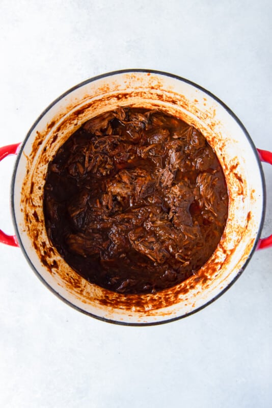 stewed meat in a Dutch oven