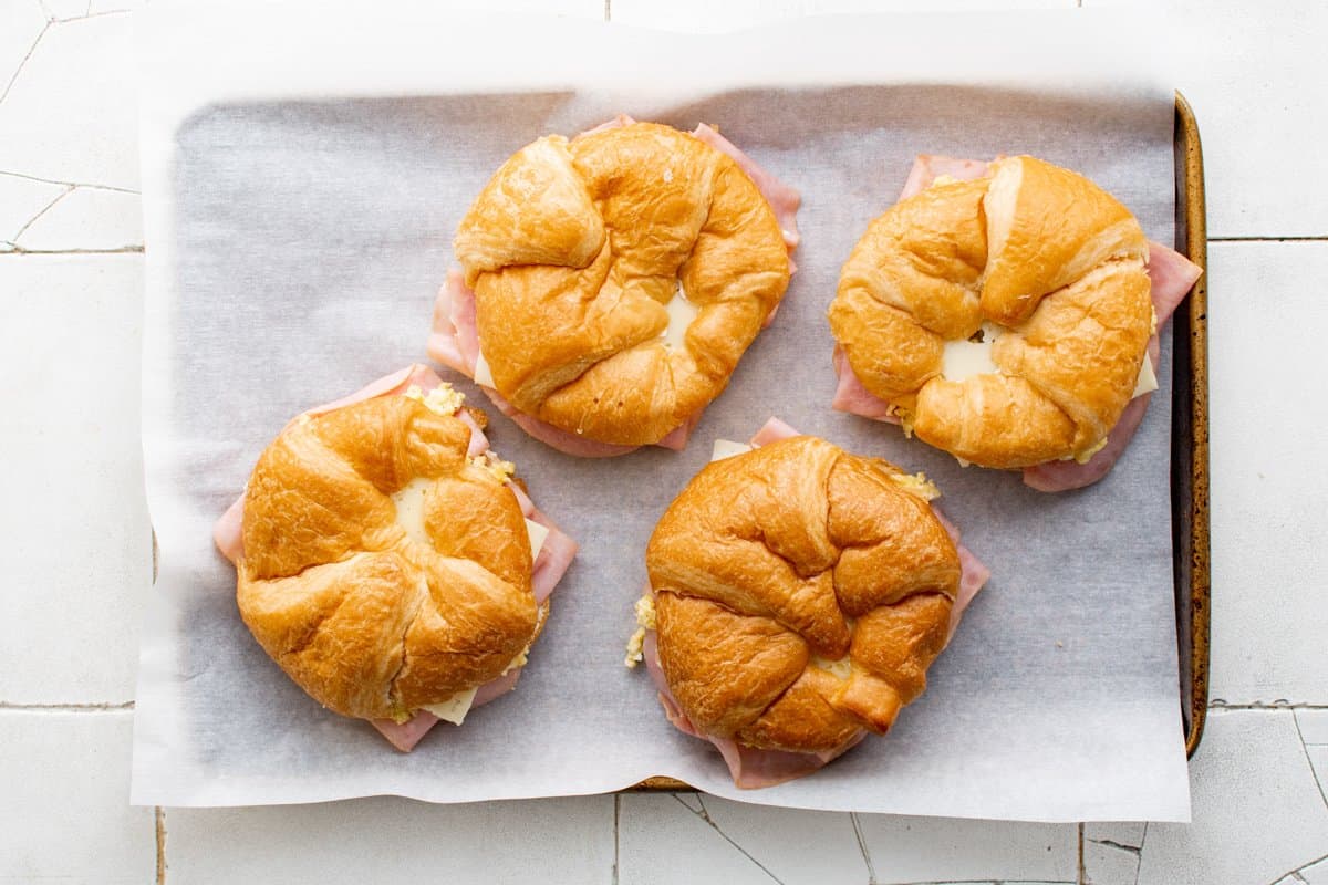 Baked Croissant Breakfast Sandwiches - Creme De La Crumb