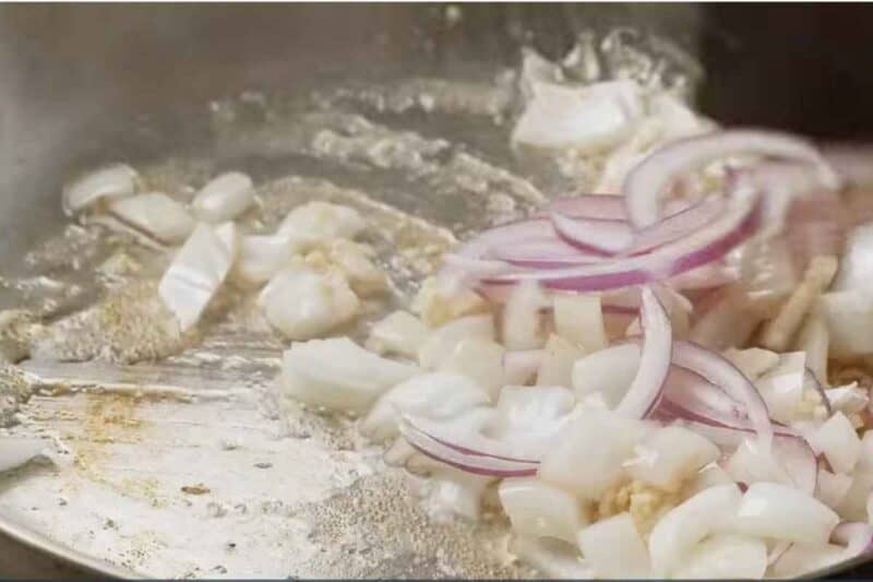 onions and garlic cooked in skillet