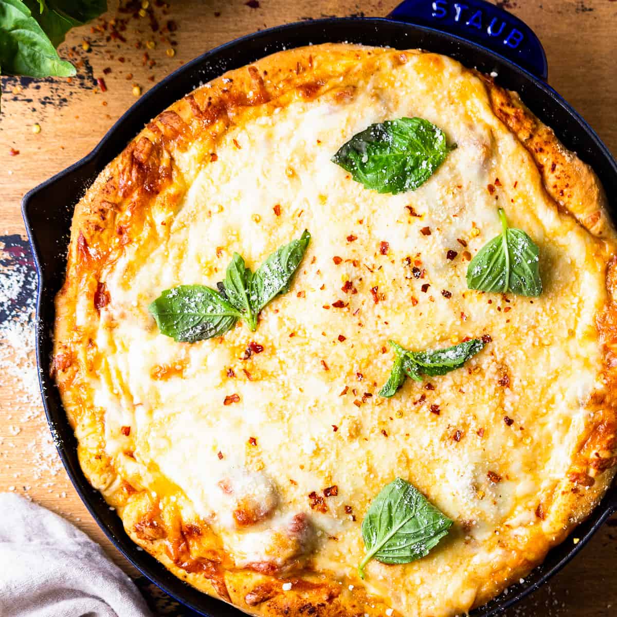 Deep Dish Skillet Pizza  Pull out the cast iron skillet for this pizza!