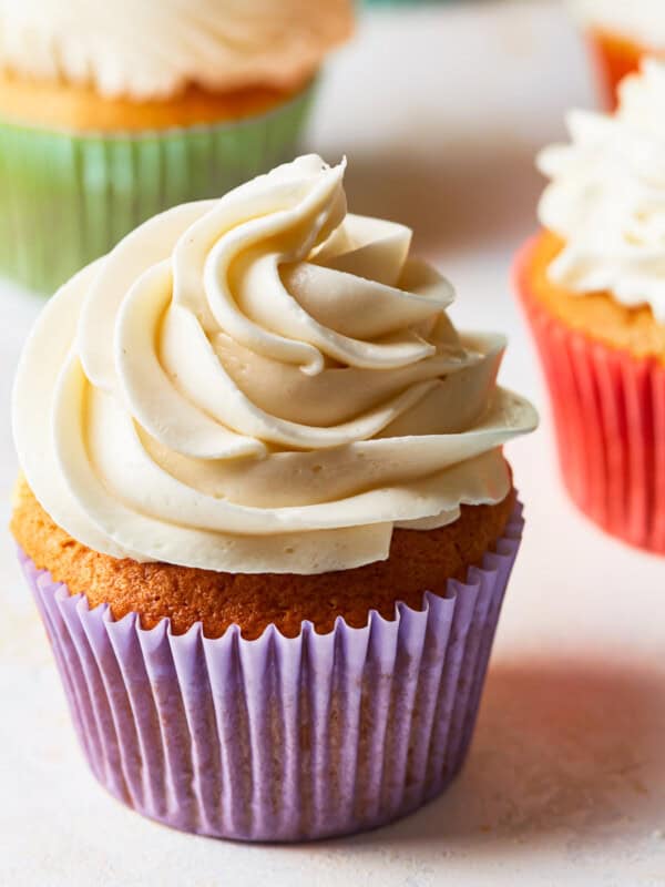 vanilla frosting on a cupcake