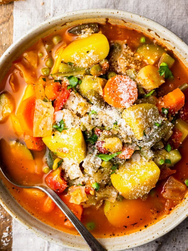 hearty vegetable soup in a bowl