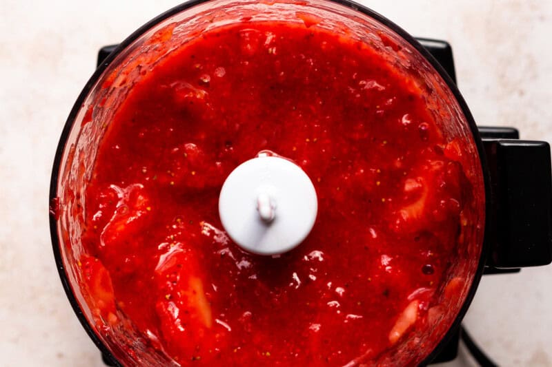 strawberry mix in a food processor