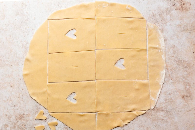 cutting pie dough into rectangles