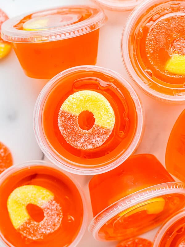 peach jello shots with peach rings.