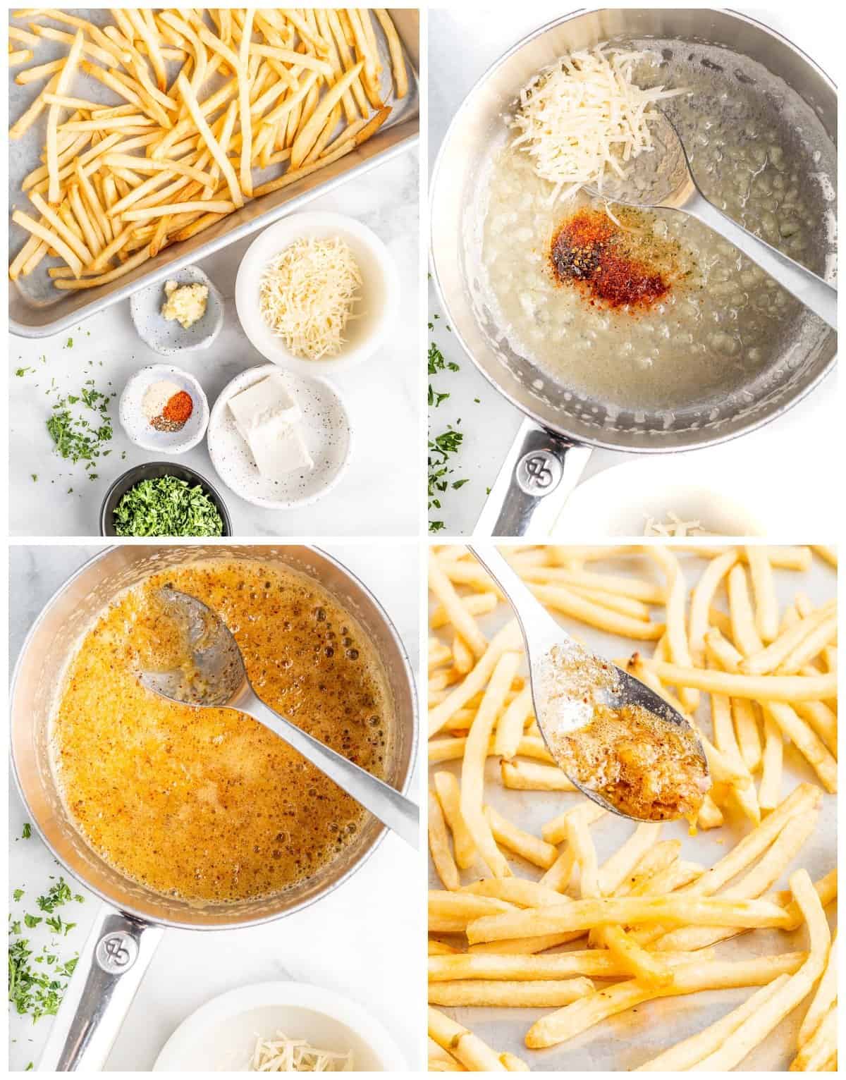 step by step photos for how to make garlic parmesan fries.