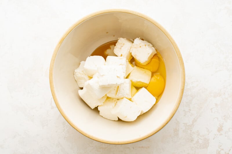 eggs and cubes of butter in a bowl