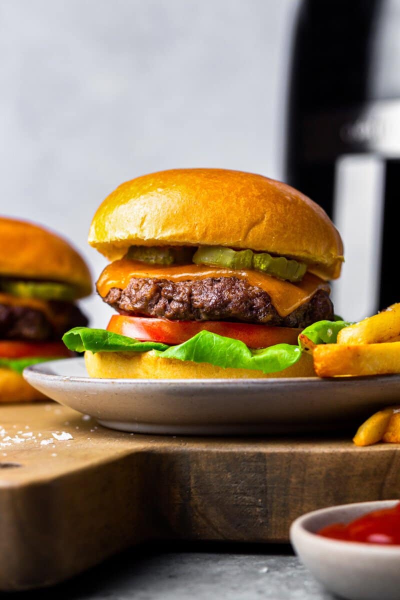 air fryer burger on a plate