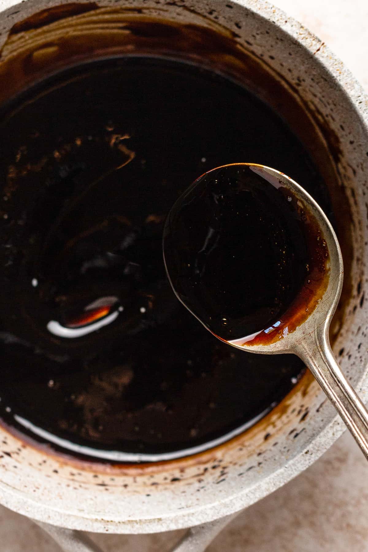 making a balsamic reduction in a saucepan