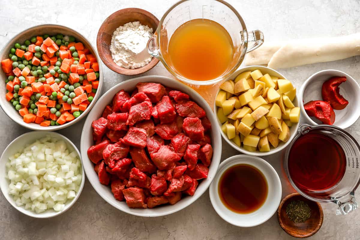 ingredients for beef pot pie.