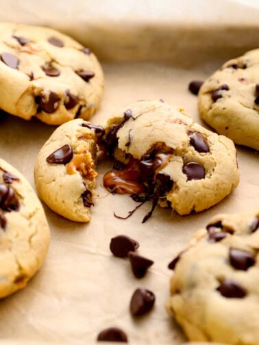 chocolate chip cookies stuffed with caramel